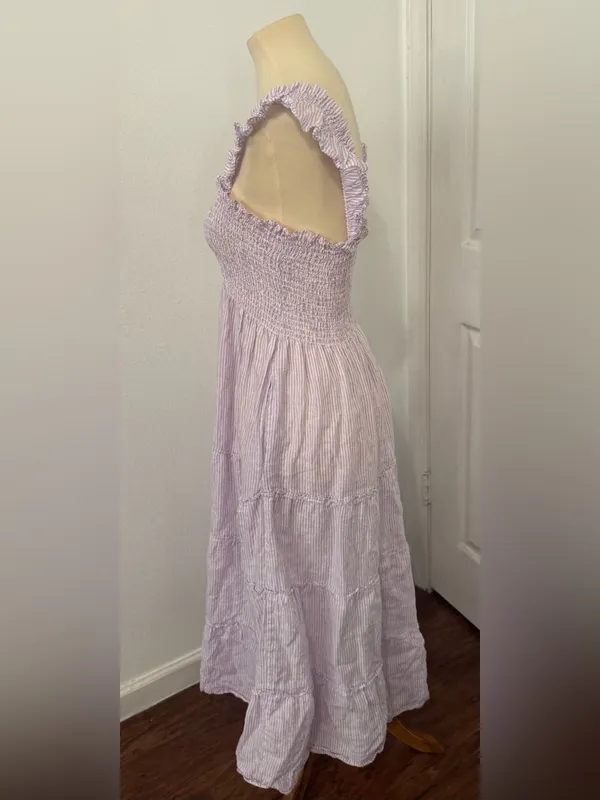 Hill House Home Lavender Stripe Linen Ellie Nap Dress Midi Smocked Preppy Med - Image 2