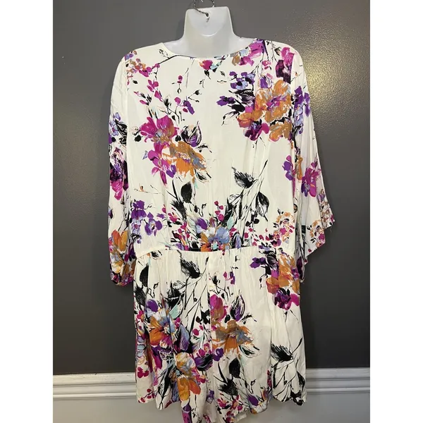 Umgee Romper Womens Large Multicolor Floral V Neck Tassel Tie 3/4 Sleeve - Image 8