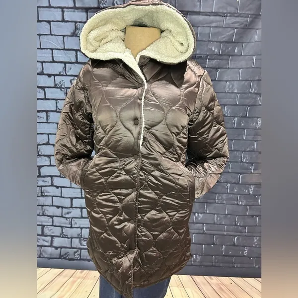GRAN ORIENTE Woman’s lightweight Jacket w/Faux Fur Lining Hoodie Brown Small - Image 2