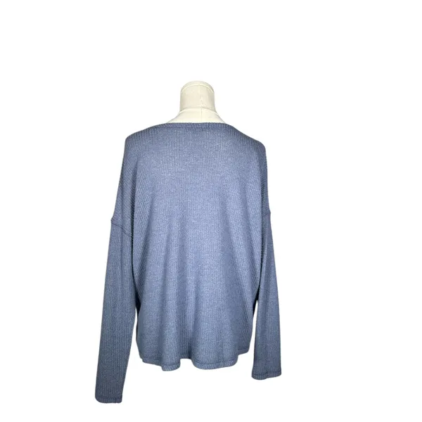 American Eagle Ribbed Knit Button Front Top Tie Front Twist Hem‎ Blue Medium - Image 2