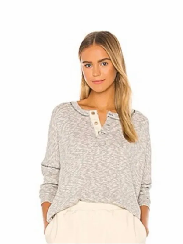 Free People Beach Women's Gray Endless Summer Sleep To Dream Shirt Casual Comfy - Image 6