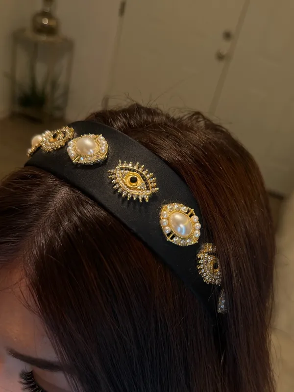 Black Beaded Pearl Embellished Headband - Image 2