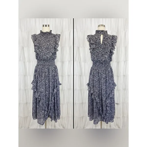 NWT Lulus Women’s Evalina Black Floral Print Mock Neck Midi Dress Size Small - Image 4