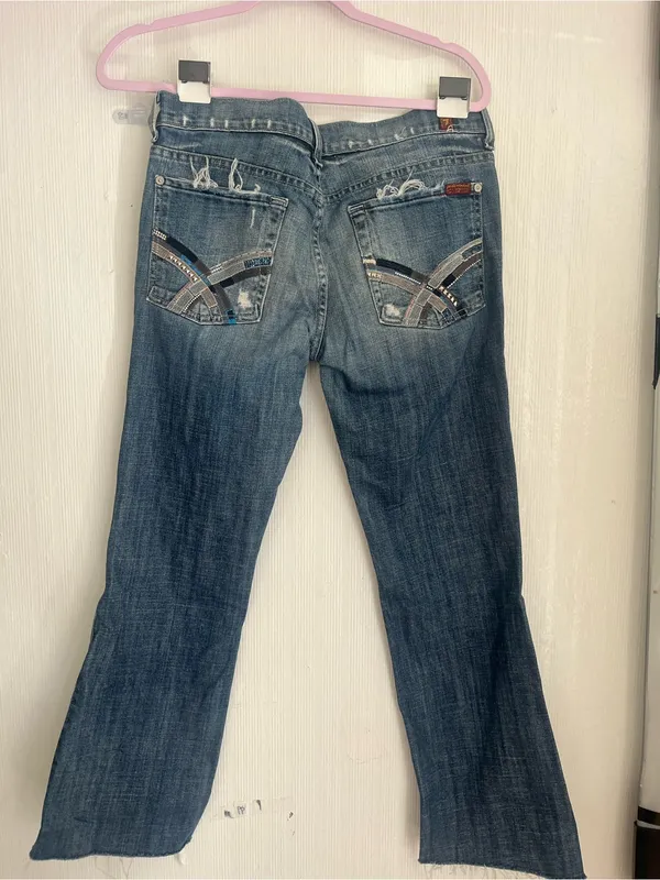 7 For All Mankind Women’s Faded Blue Straight Leg Jeans - Image 5