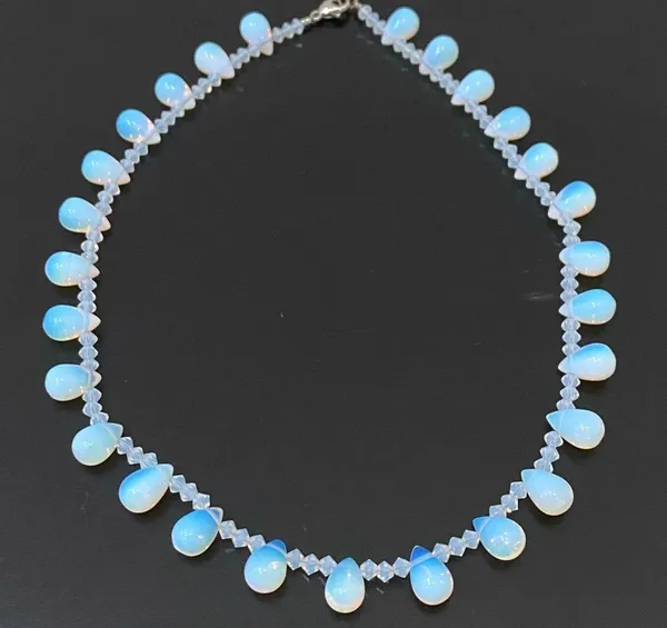 Opalite Teardrop Top Drilled Beaded 18” Necklace W/ Sterling Silver Clasp 32g. - Image 3