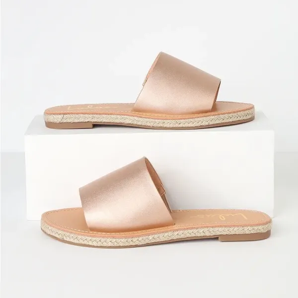Lulus Marnie Rose Gold Espadrille Slide Sandals - Image 3