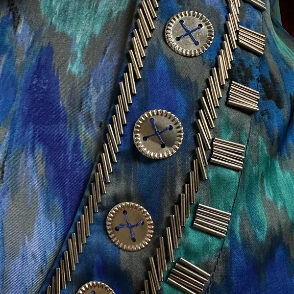 Chico’s Blue Watercolor Silver Beaded Tunic Top Party Resortwear Size 2 Large - Image 7