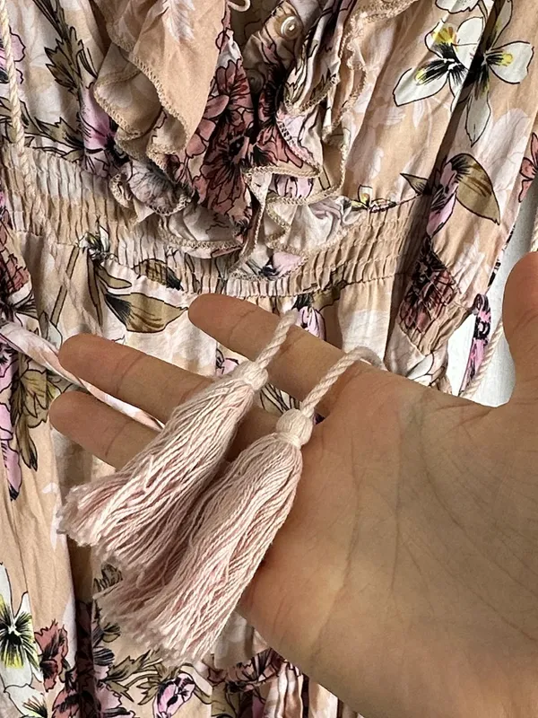 Revolve Jaase Chantal Boho Floral Ruffle Romantic Maxi Dress Peach Pink Handcrafted M - Image 12
