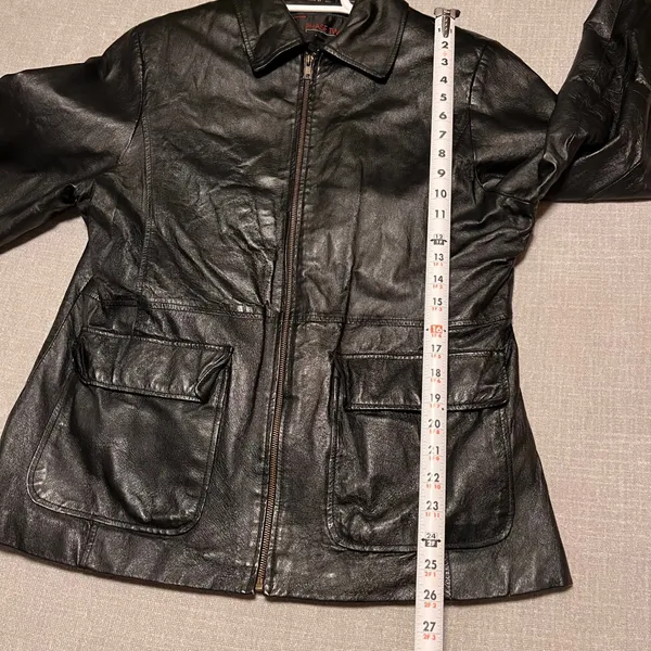 Vintage Mens Black Leather Biker Jacket XL Zip Front‎ Pockets Lined - Image 4