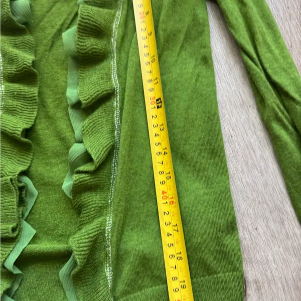 Abercrombie & Fitch Y2K vintage 2000s Green Ruffled Henley sweater kids XL - Image 7