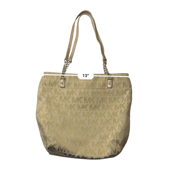 Michael Kors Double‎ Strap Jet Set Monogram Tan Chain Tote Handbag - Image 8