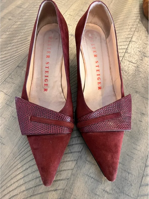 Vintage Walter Steiger Burgundy Suede Pointed Toe Pumps - Size 8 Made in Italy - Image 2