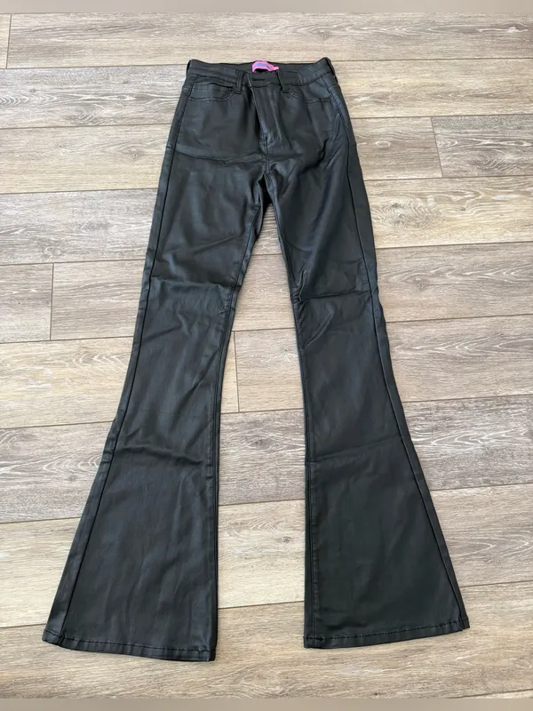 Edikted Faux Black Leather Flare Pants - Image 5