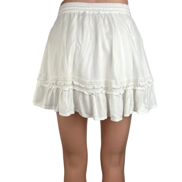 Kivari White HIgh Waisted Tasseled Lace Ruffle A Line Mini Skirt Size XXS - Image 3