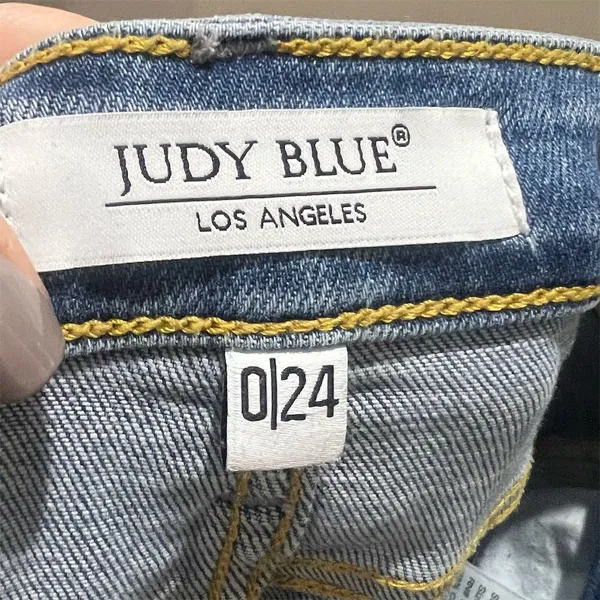 Judy Blue Women's High Waist Straight Jeans Raw Hem Size 0 Medium Wash - Image 5