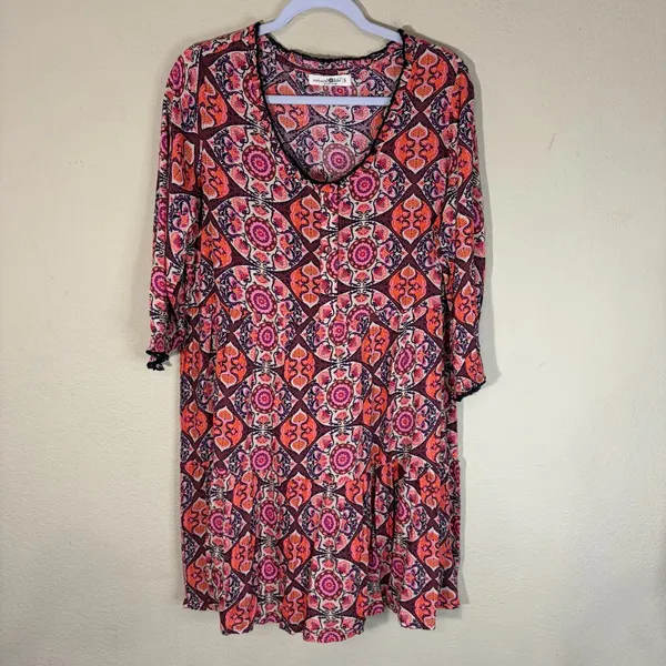 Natural Life Pink Red Floral Paisley Boho Tunic Dress Sz S Boho Cottagecore Cute - Image 2