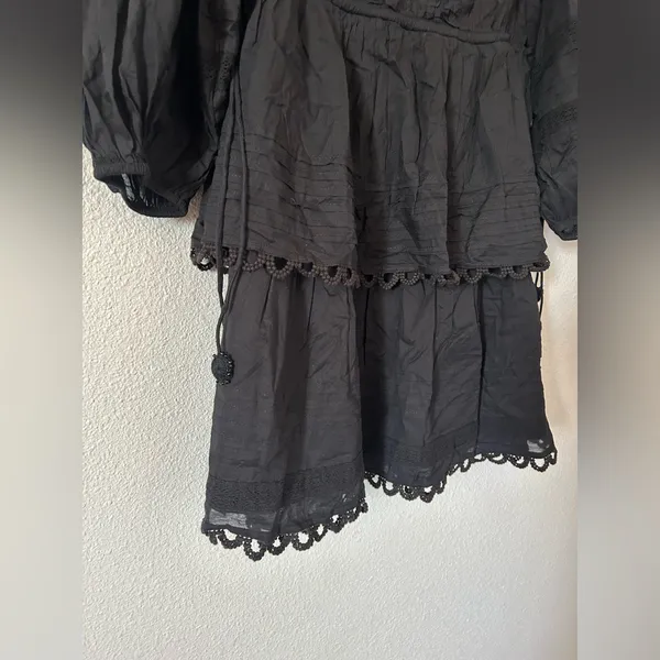 Farm Rio Pintuck & Lace Detail Long Sleeve Cotton Minidress sz M - Image 5