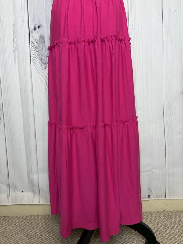 Zenana Sundress Womens Sz Large Pink Knit Smocked Tiered Boho Soft Stretch - Image 9