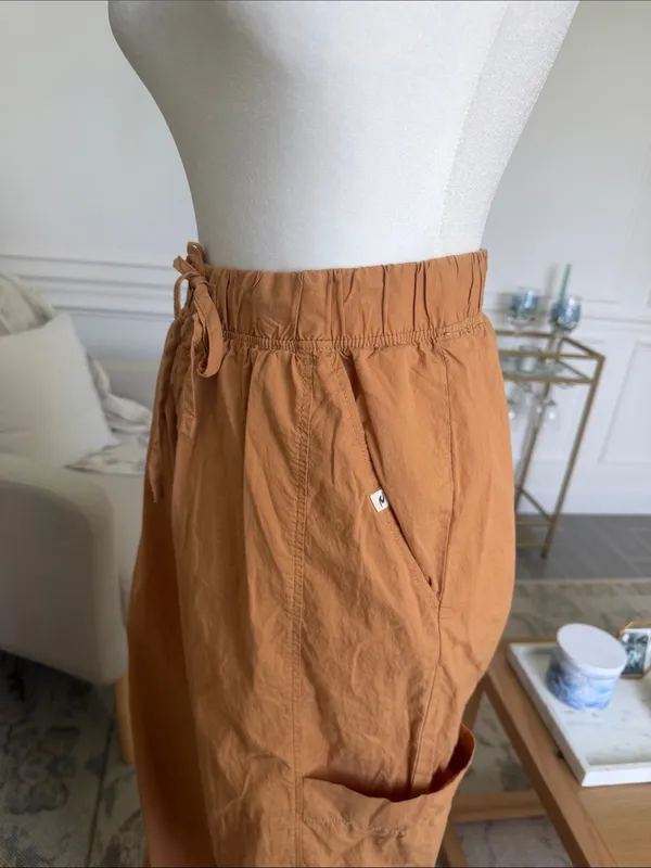 Rip Curl South Bay Cargo Pants Cotton Poplin Drawstring Utility Tan L - Image 13