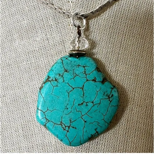 Danecraft Sterling Silver Chain with Turquoise-Look Pendant and Crystal Accent - Image 2