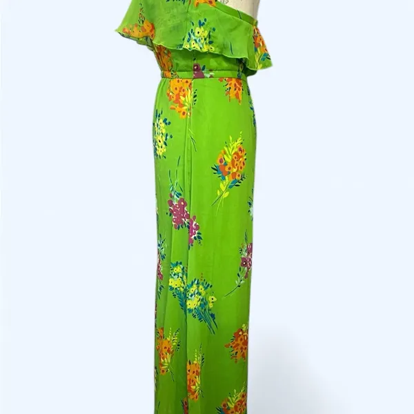 Old Navy Green Floral Chiffon Strapless Flounce Maxi Dress Size XS EUC - Image 4