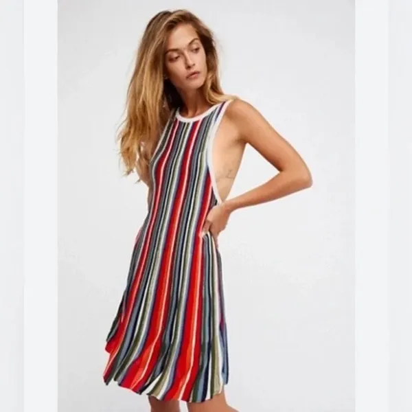 Free People Womens Dress Sz S Rainbow Dragon Metallic Striped Mini Sweater‎ - Image 3