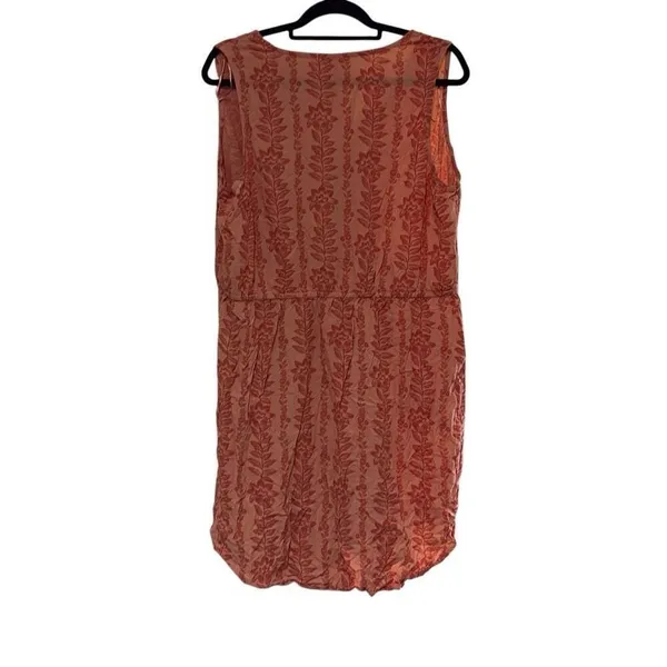 Time and Tru XL Orange Floral Print Deep V Elastic‎ Tie Waist Mini Dress Pockets - Image 2