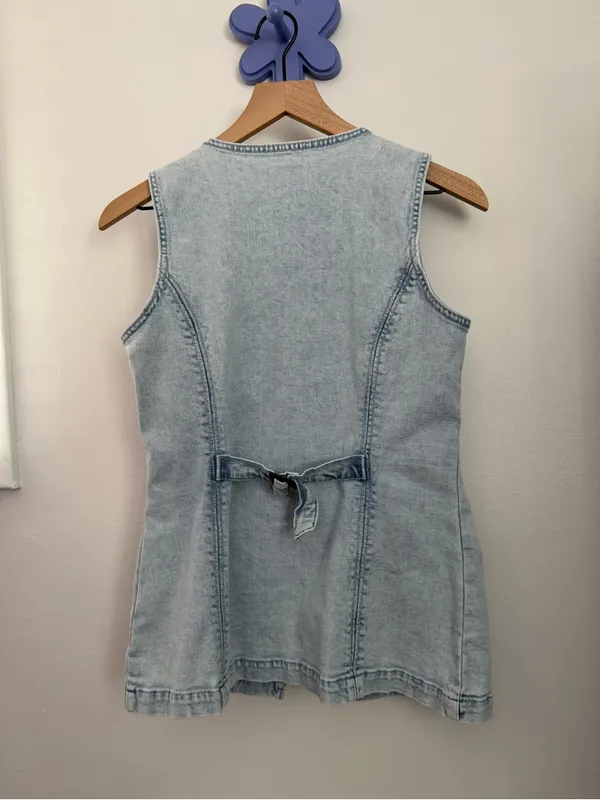 Banana Republic 4 Long Cutaway Vest Acid Light Wash Denim Office Work High Neck - Image 4