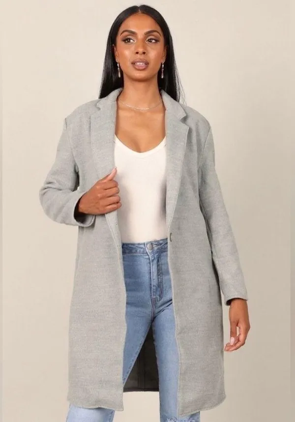 Petal & Pup Long Grey Coat Lightweight Single Button Collared Coat NEW - Image 2