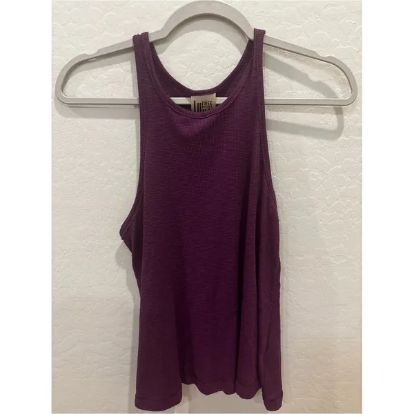 Free People We The Free Purple Ribbed‎ High Neck Racerback Tank Top Made in USA - Image 2
