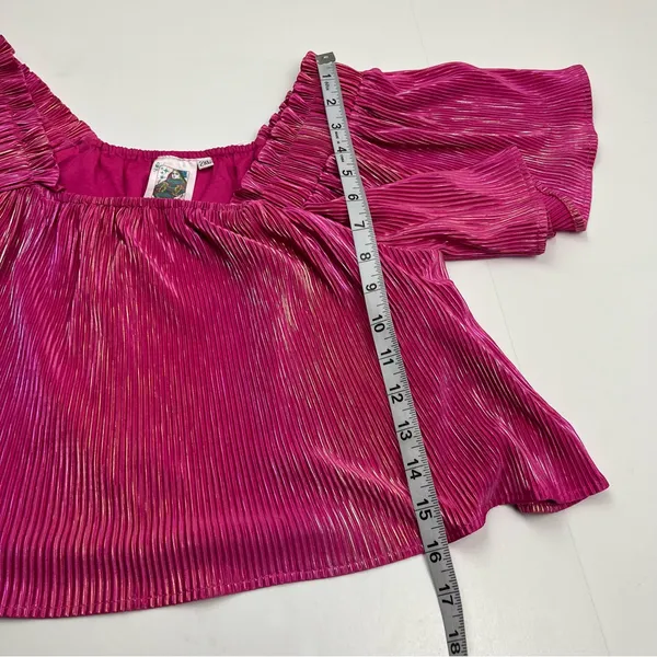 Queen Of Sparkles Pink Fuchsia Metallic Pleated Crop Off-Shoulder Top‎ 2XL *FLAW - Image 6