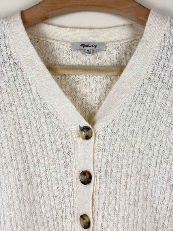 Madewell Mayfair Sweater Cardigan Antique Cream Alpaca Blend XXS Textured Knit - Image 10