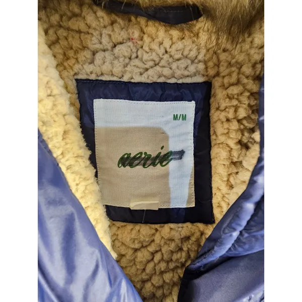 Aerie Womens Blue Quilted Oversized Puffer Coat Medium - Image 3