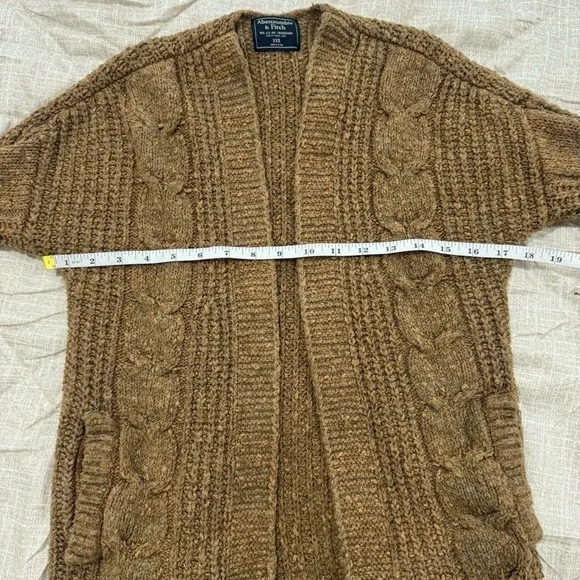 Abercrombie‎ & Fitch Brown Cable Knit Open Front Cardigan Sweater XXS - Image 6