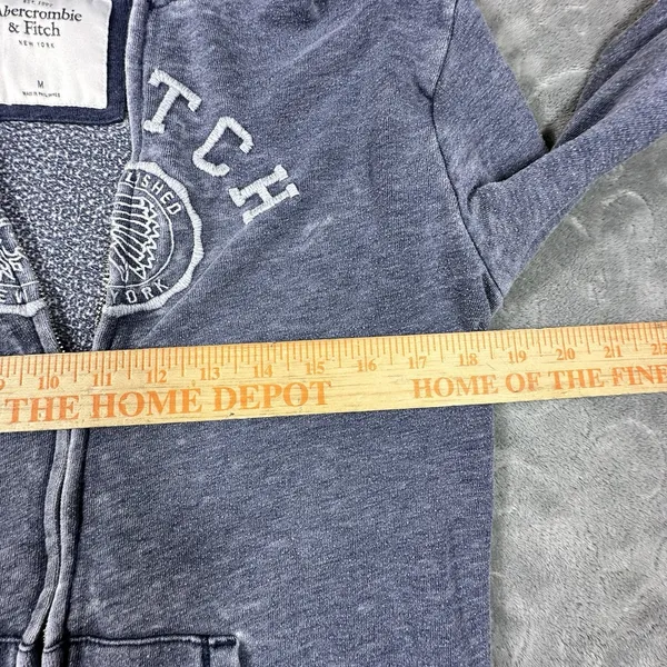 Vintage Abercrombie & Fitch Y2K Full Zip Hoodie Women M Gray Distressed Patch - Image 8