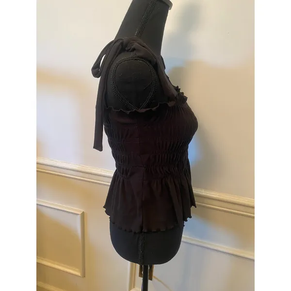 Altar'd State Black Smocked Peplum Tie-Strap Tank Top Size M Made in USA - Image 6