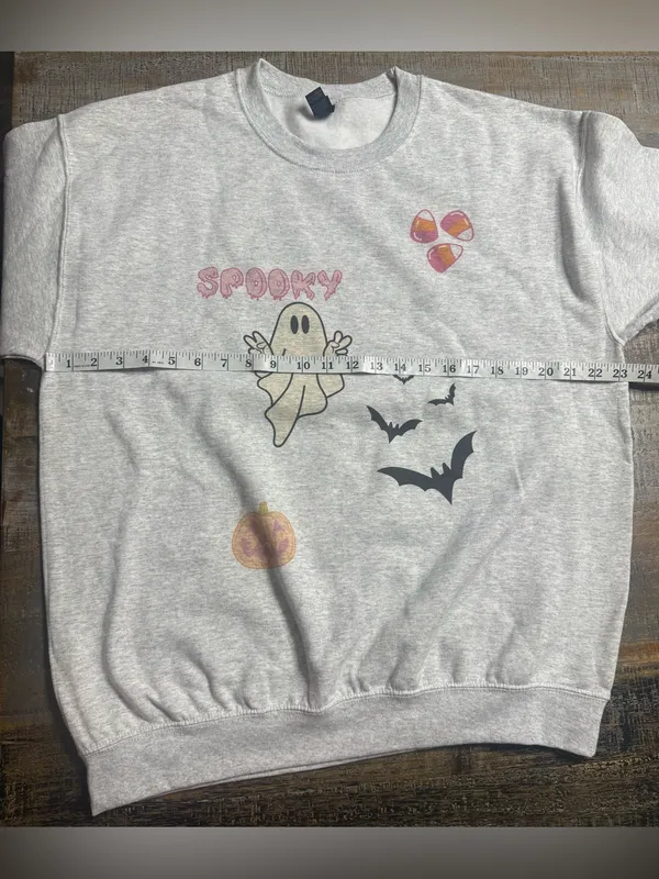 Gildan Light Gray Halloween Ghost Graphic Crewneck - Image 7
