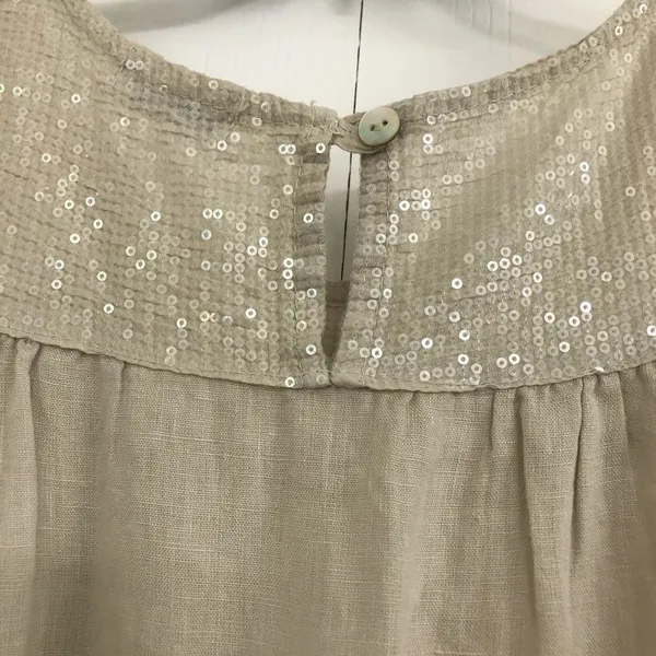 Source Unknown Blu Orchid womens sleeveless sequin Italy linen dress tan small - Image 3