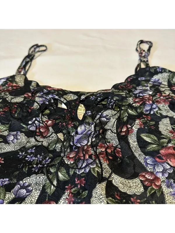 Vintage Victoria’s Secret Black Floral Pajama Lingerie Cropped Cami Top Sz Large - Image 8