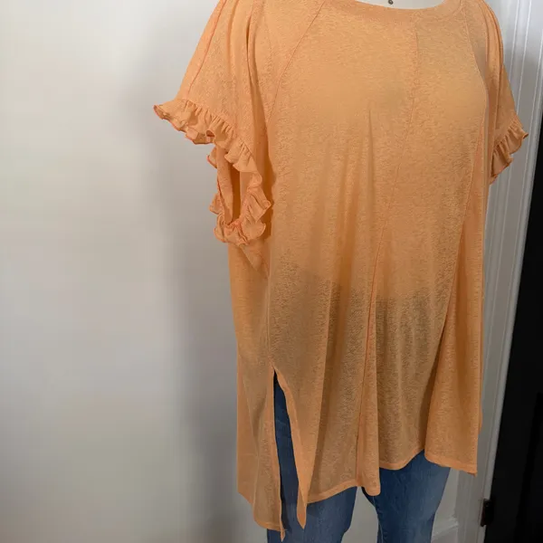 Anthropologie Orange Flowy Ruffle Tee  - Image 2