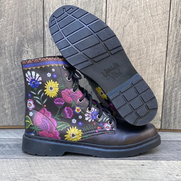 Yes We Vibe Flower Unisex Chelsea Combat Boots Sz 11.5 - Image 3