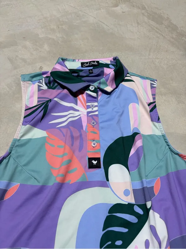 Bad Birdie Tropical Sleeveless Polo Lavender & Mint large - Image 2