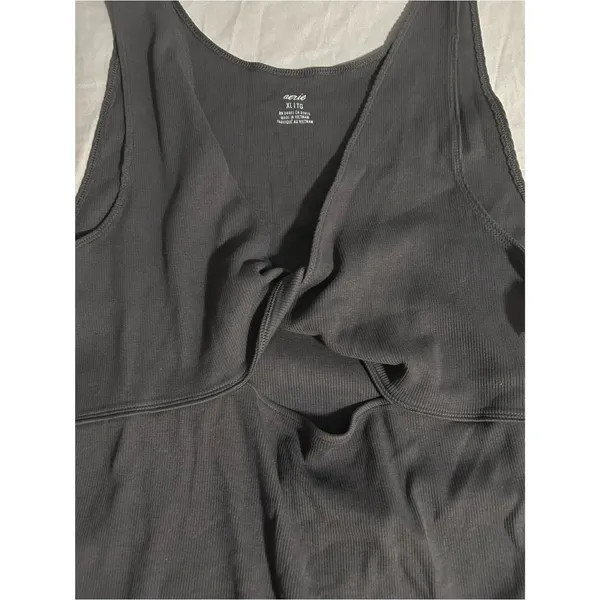 aerie Black Ribbed Twist-Front Mini Dress Size XL - Image 2