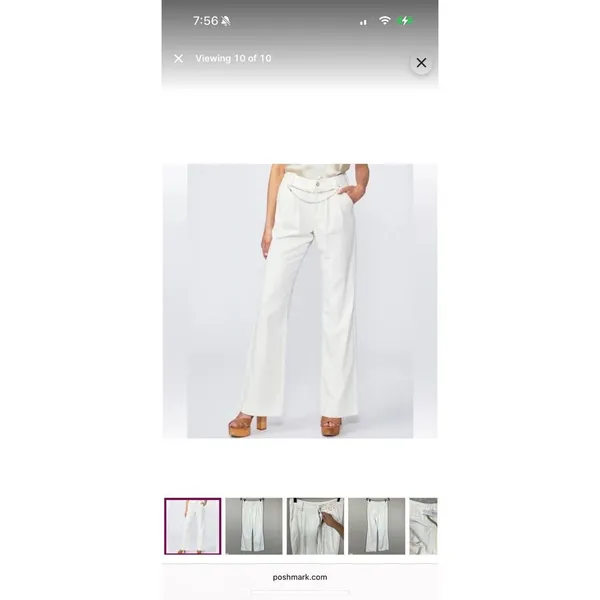 Paige Pleated Leenah Pearl Chain Jeans White French Ivory Sz 27 - Image 2