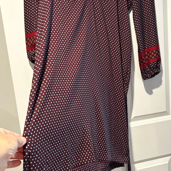 LOFT Burgundy White Patterned Long Sleeve Dress Sz M - Image 5