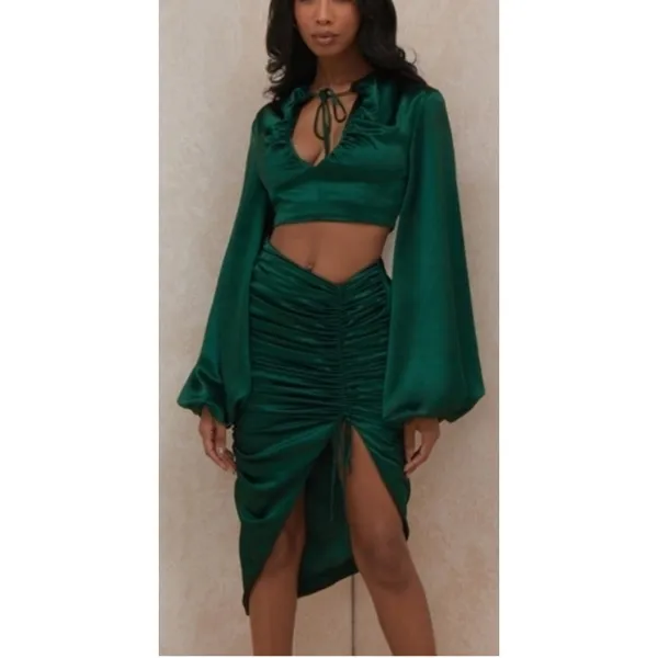 House of CB Petronella Asymmetrical Emerald Green Womens Skirt Midi New Small - Image 9
