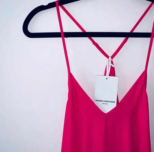 Amanda Uprichard Neon Pink Romper Solid V-neck Spaghetti Strap NWT - Image 3