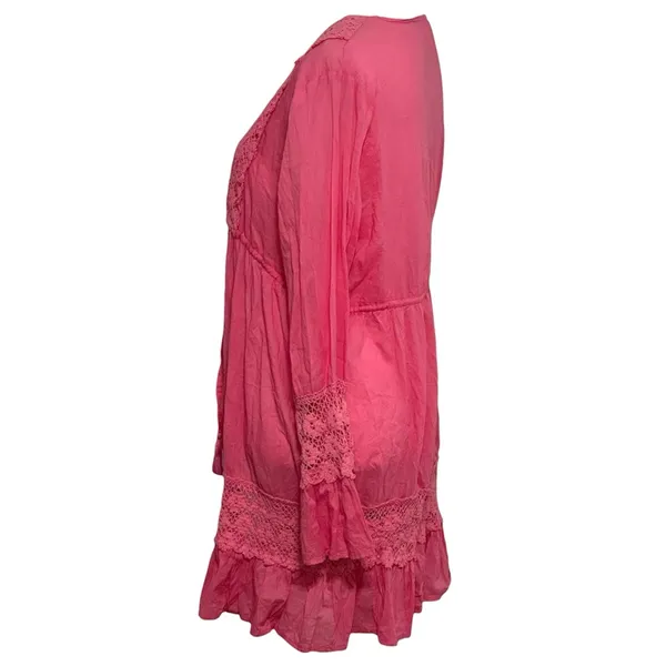 American Flirt Pink Beach Longsleeve Cover-up Tunic Lace with Tassel NWOT - Image 3