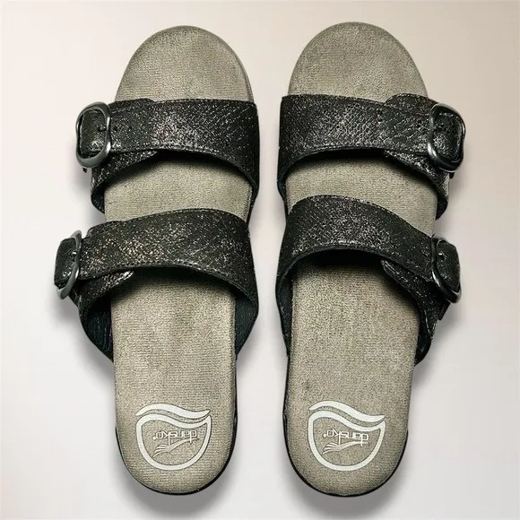 Dansko Womens‎ EU 38 US 7.5-8 Metallic Snake Leather Slide Wedge Sandals Comfort - Image 7