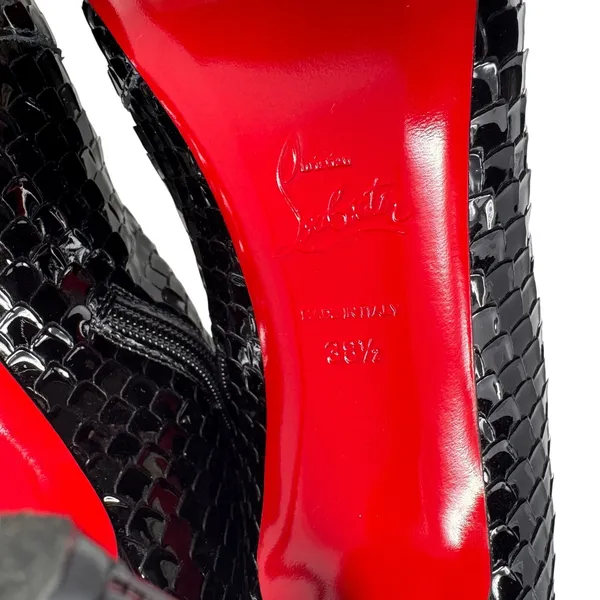 Christian Louboutin Alta Botta 100 Black Patent Bird Knee High Boots 38.5 - Image 9